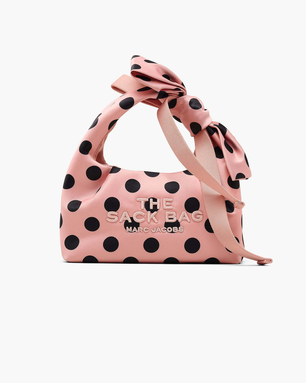 The Satin Dots Bow Mini Sack Bag - Peach Multi