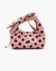 The Satin Dots Bow Mini Sack Bag - Peach Multi