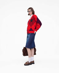 Preppy Daisy Argyle Cardigan - Red Multi