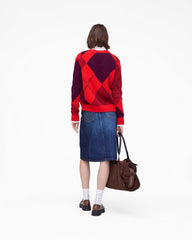 Preppy Daisy Argyle Cardigan - Red Multi