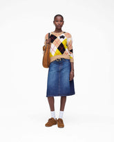 Two Tone Shadow Denim Skirt - Dark Slub Indigo