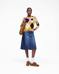 Two Tone Shadow Denim Skirt - Dark Slub Indigo