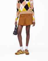 Suede Box Pleat Mini Skirt - Copper