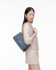 The Quilted Denim Dual Chain Shoulder Bag - Light Wash Indigo