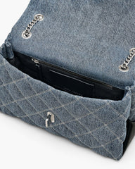 The Quilted Denim Dual Chain Shoulder Bag - Light Wash Indigo