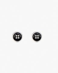 The Button Stud Earrings - Silver/Black