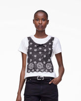 Trompe L'Oeil Eyelet Slim Tee - White Multi