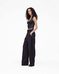Sculpted Satin Halter Top - Black