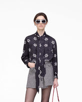 Trompe L'Oeil Eyelet Bow Blouse - Black/White