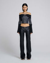 Denim And Rib Top - Black
