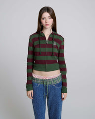 Fitted Stripe Zip-Up Hoodie - Green/Red