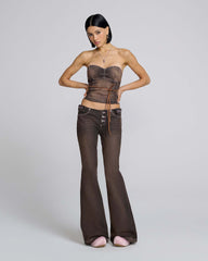 DETACHED WAISTBAND FLARED JEANS - Brown