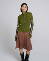 Plated Knit Zip Up - Military Green