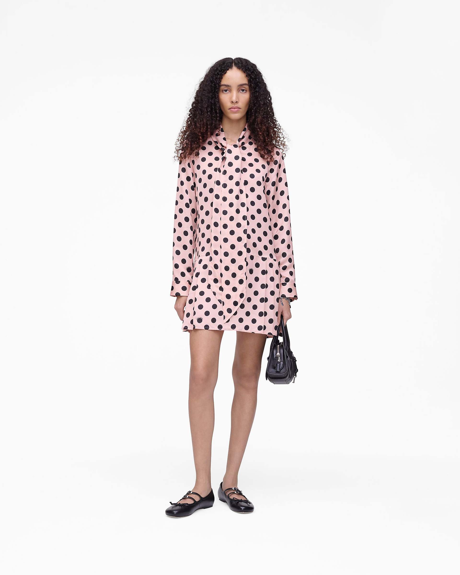 Dots Bow Pleated Dress - Peach Multi