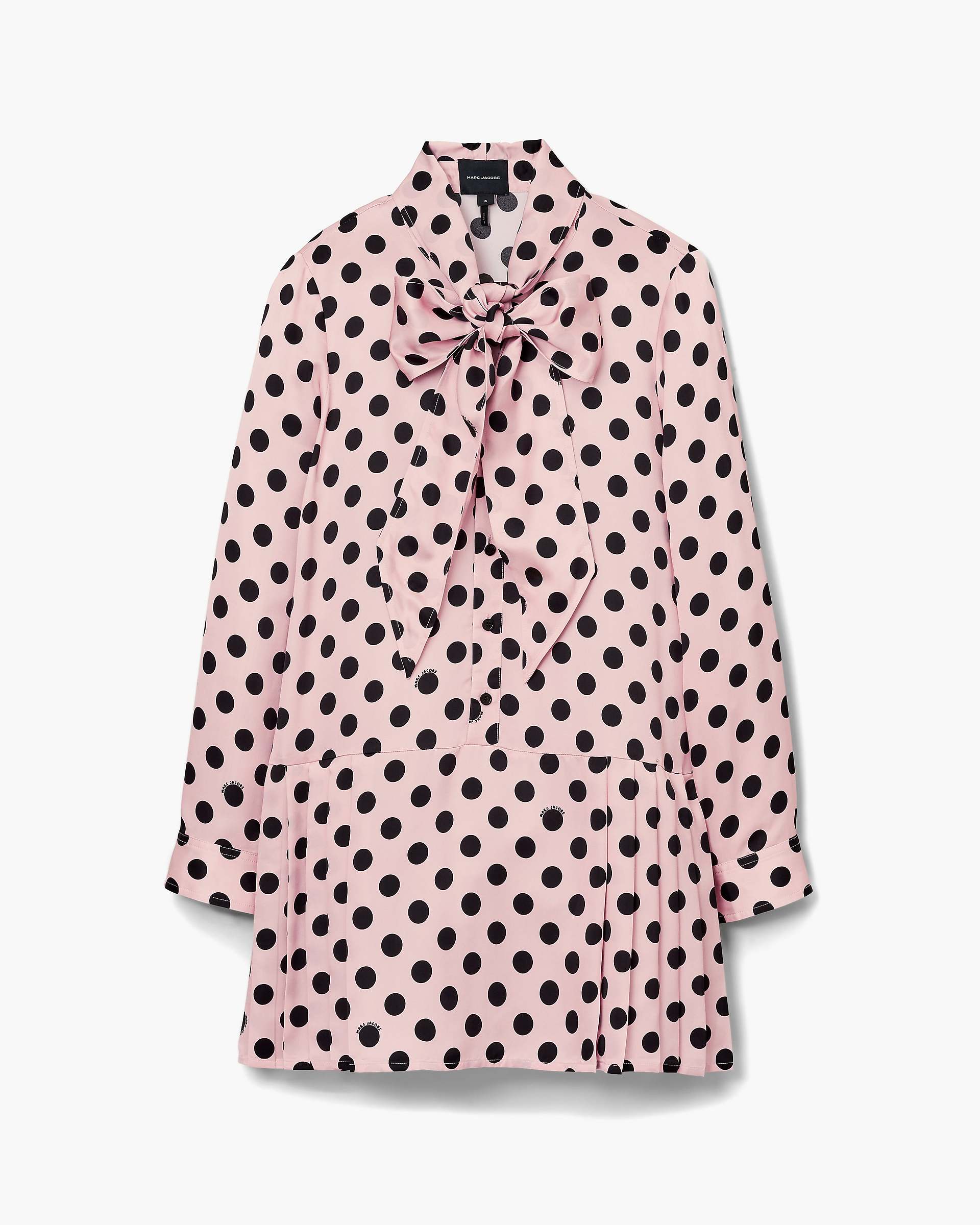 Dots Bow Pleated Dress - Peach Multi