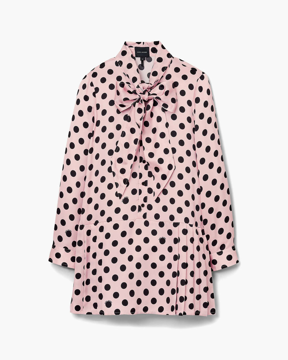 Dots Bow Pleated Dress - Peach Multi