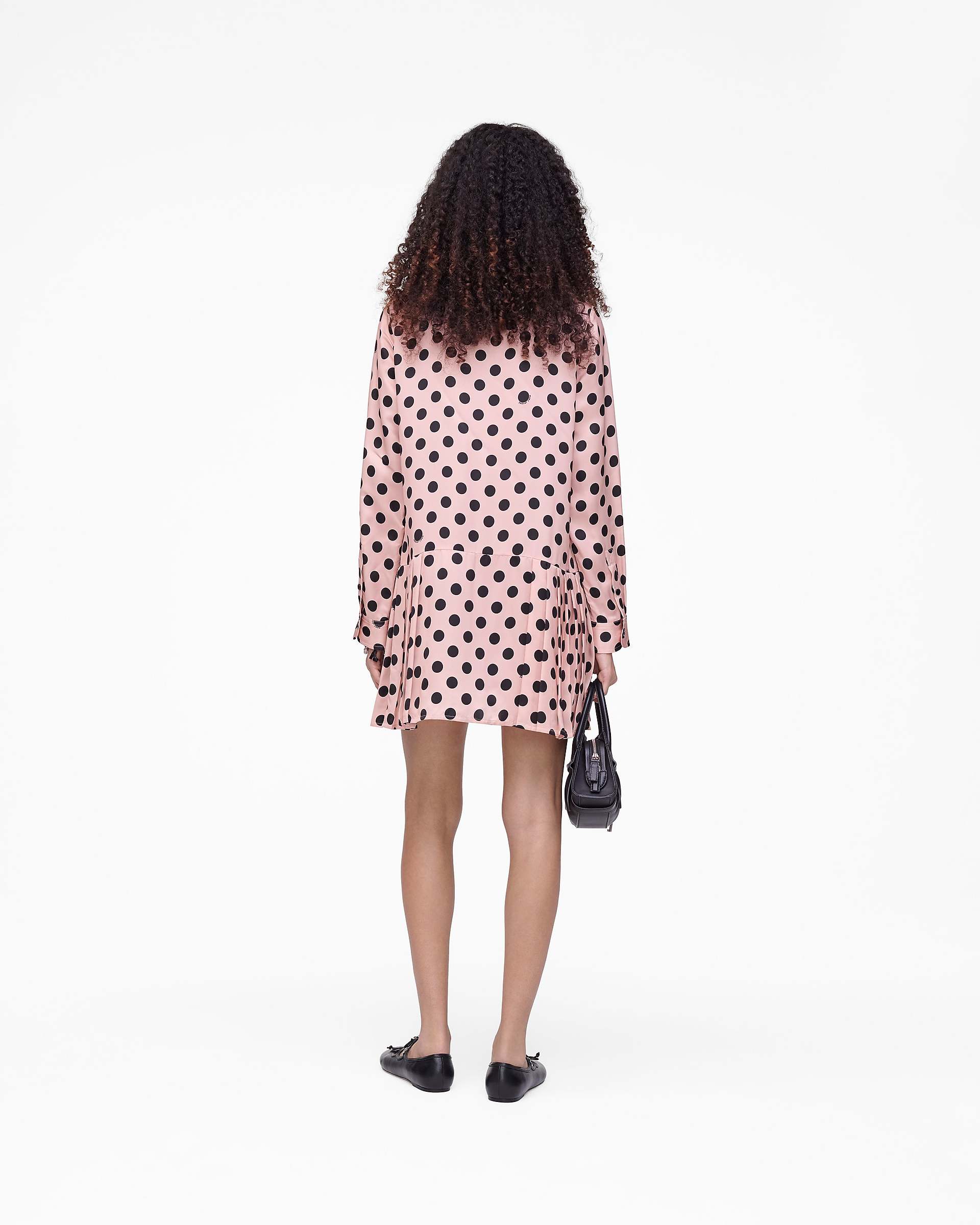 Dots Bow Pleated Dress - Peach Multi