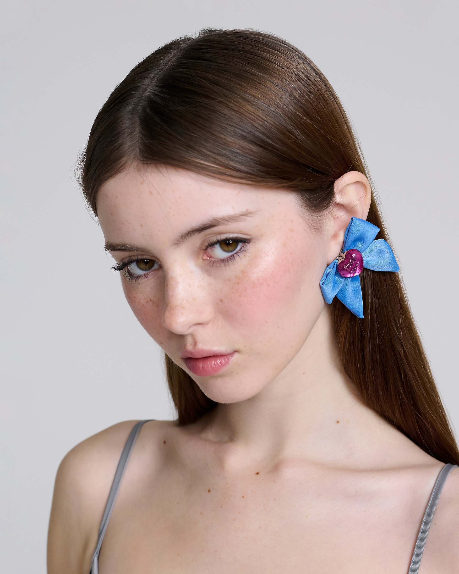 Heart Bow Earrings - Blue Multi
