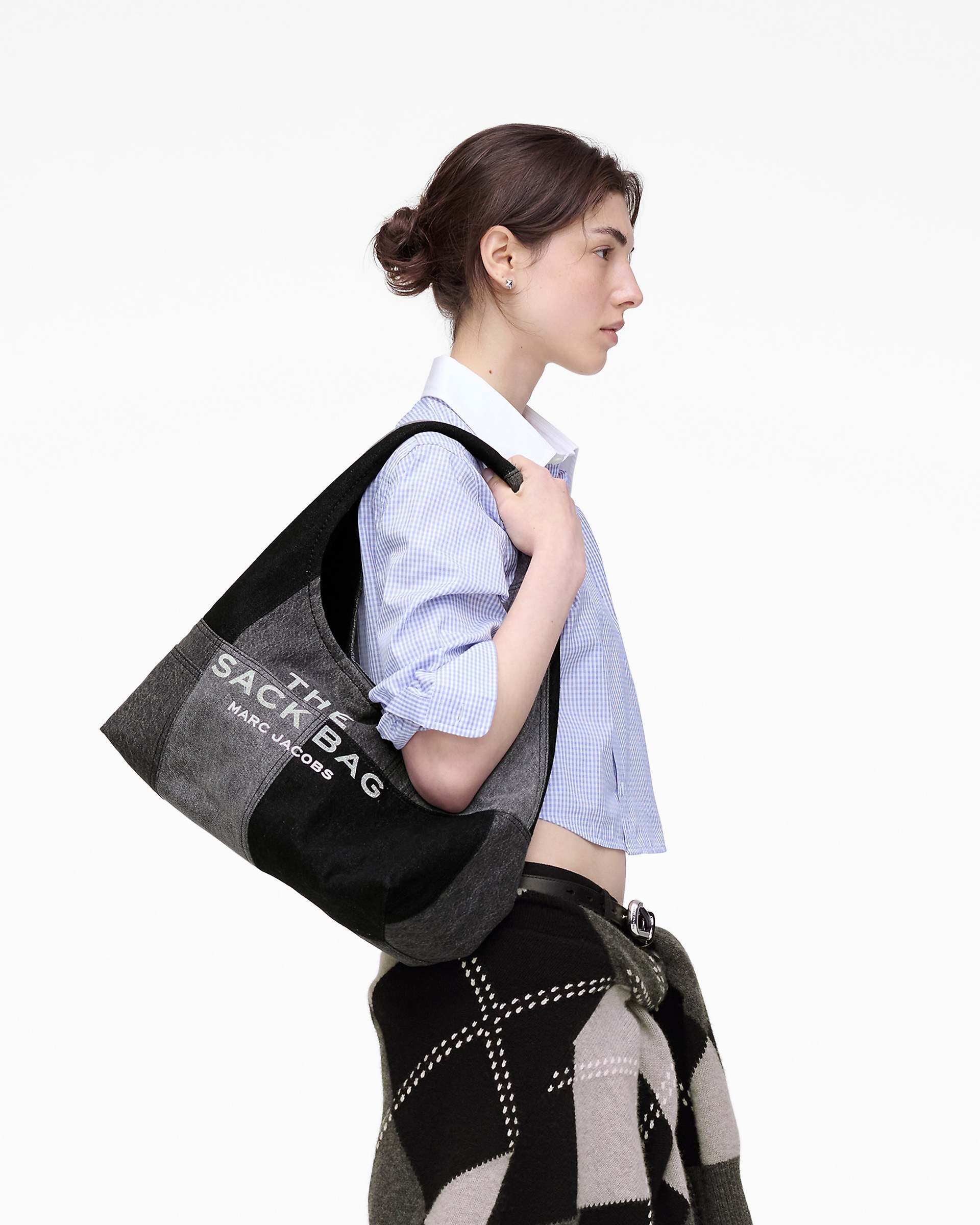 The Patchwork Denim Sack Bag - Black Denim