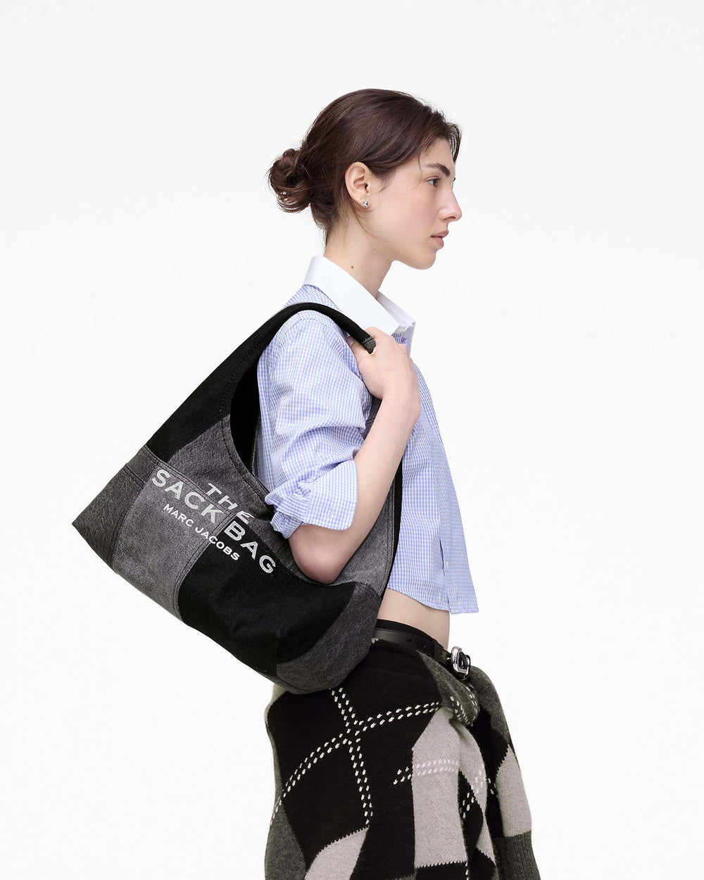 The Patchwork Denim Sack Bag - Black Denim