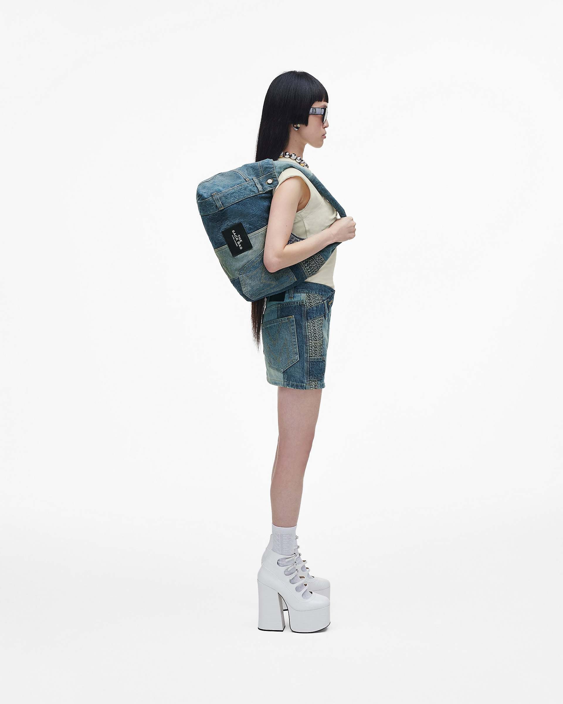 The Deconstructed Denim Sack Bag - Indigo Multi
