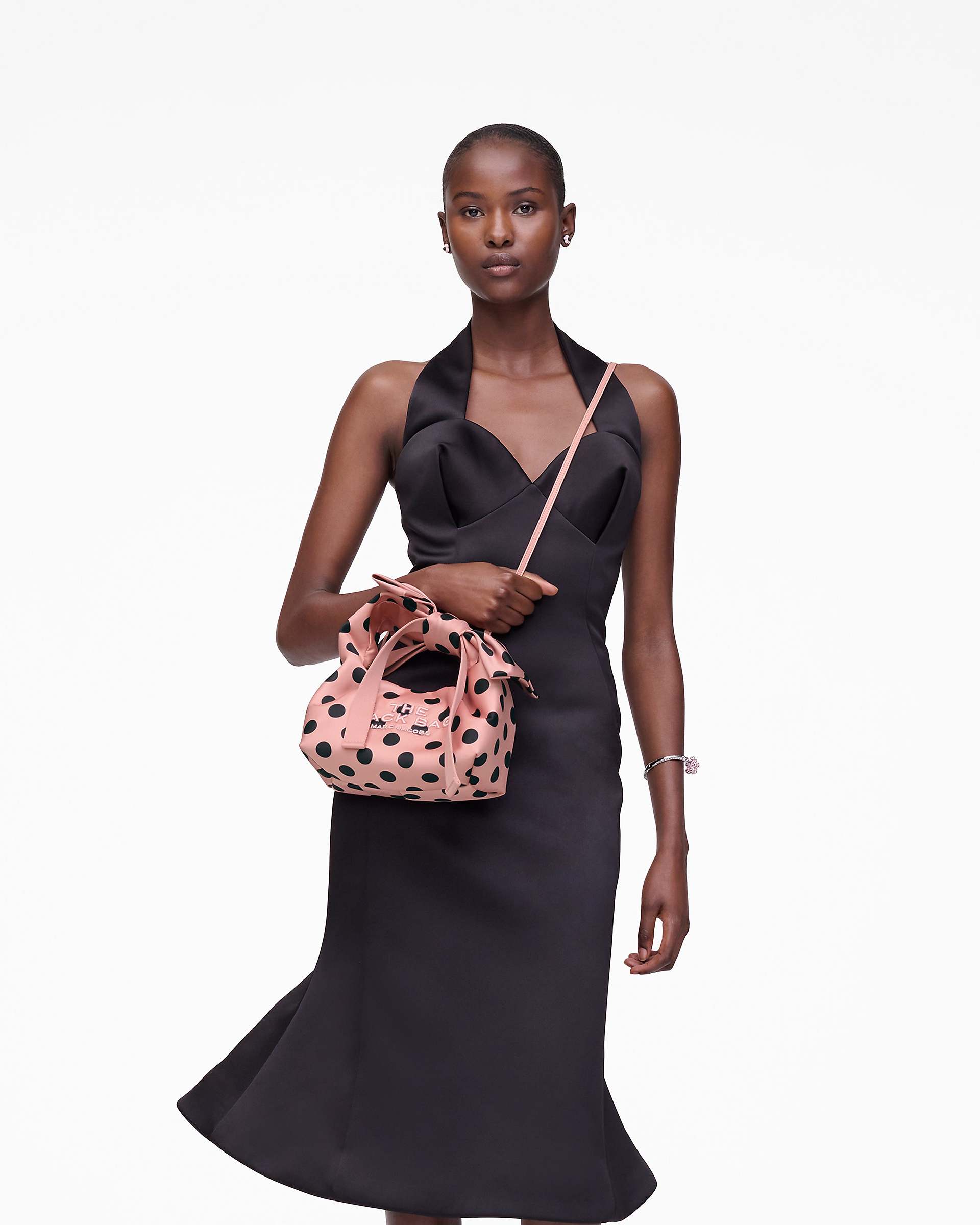 The Satin Dots Bow Mini Sack Bag - Peach Multi