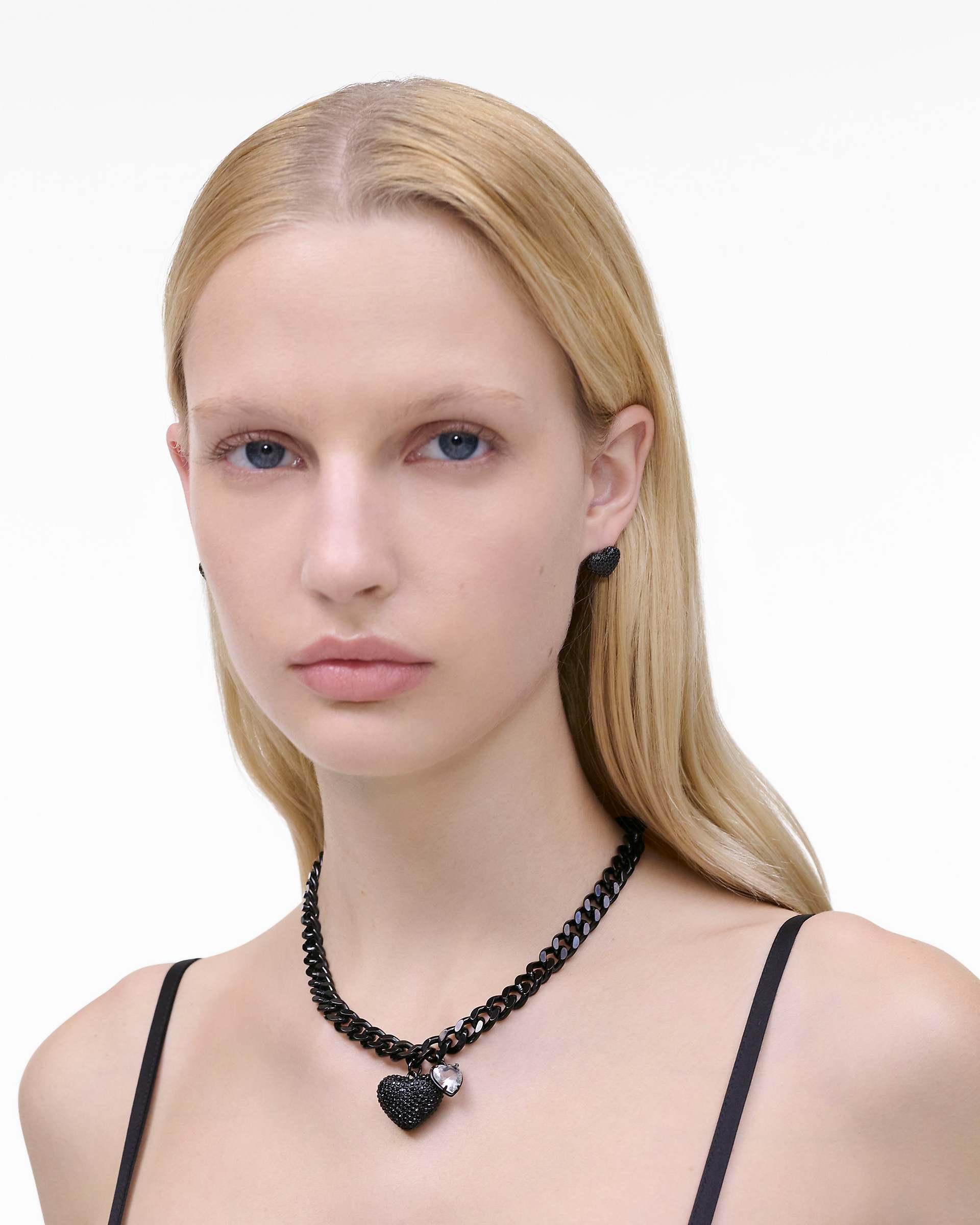 The Heart Balloon Pave Necklace - Black/Black Crystal