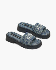 The Denim Monogram Lug Sole Slide - Sun Faded Denim