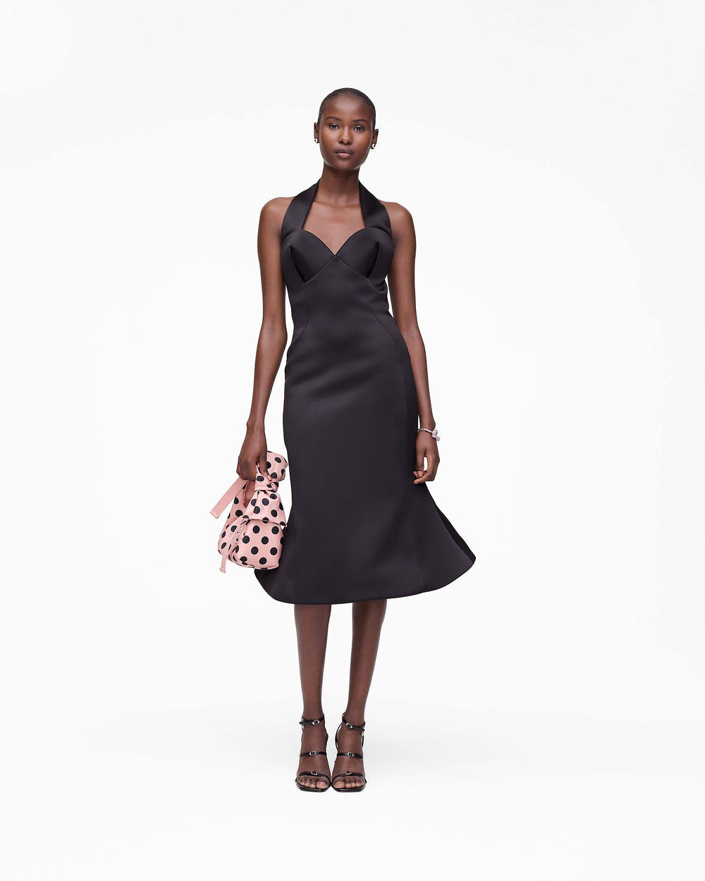 Sculpted Satin Halter Dress - Black