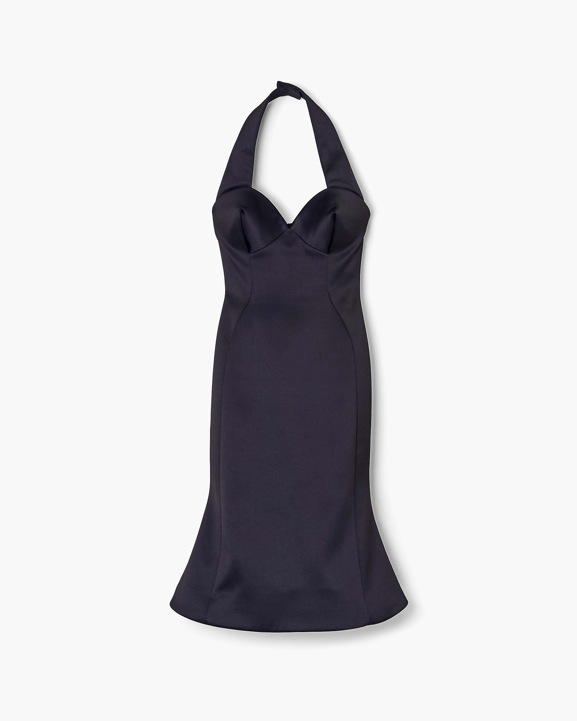 Sculpted Satin Halter Dress - Black