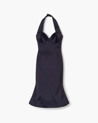 Sculpted Satin Halter Dress - Black