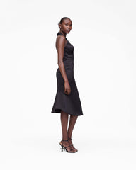 Sculpted Satin Halter Dress - Black