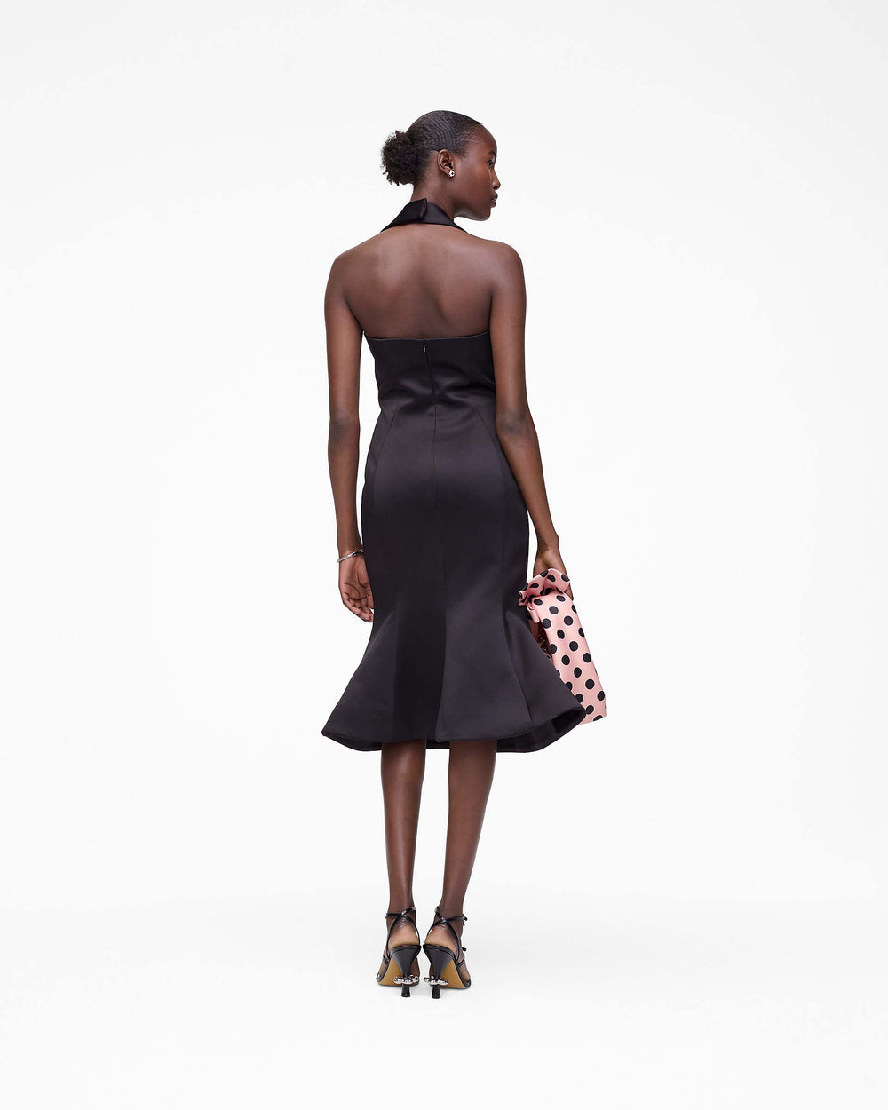 Sculpted Satin Halter Dress - Black