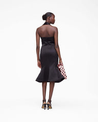 Sculpted Satin Halter Dress - Black