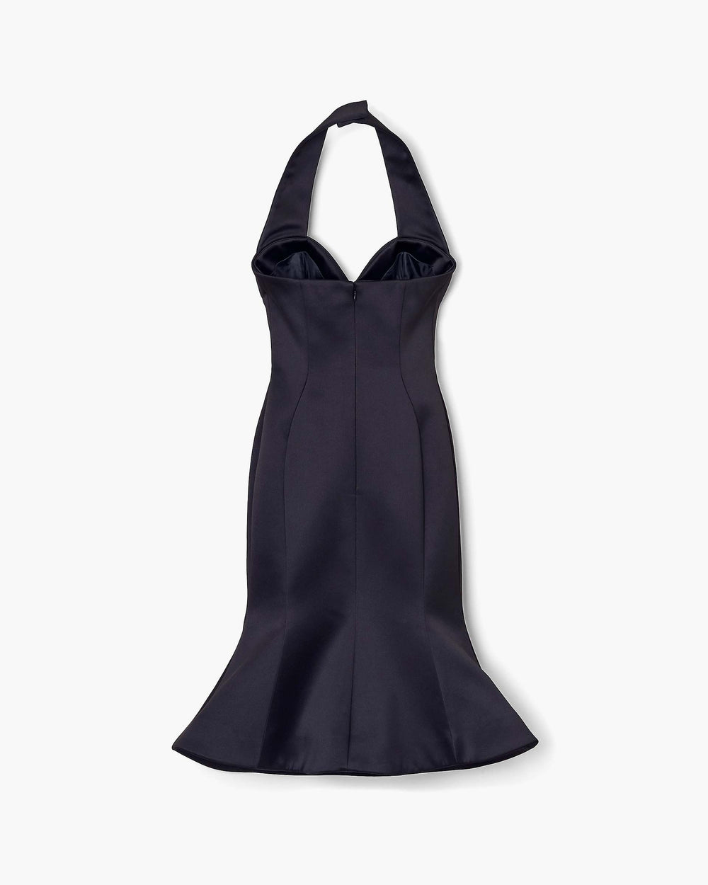 Sculpted Satin Halter Dress - Black