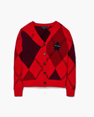 Preppy Daisy Argyle Cardigan - Red Multi