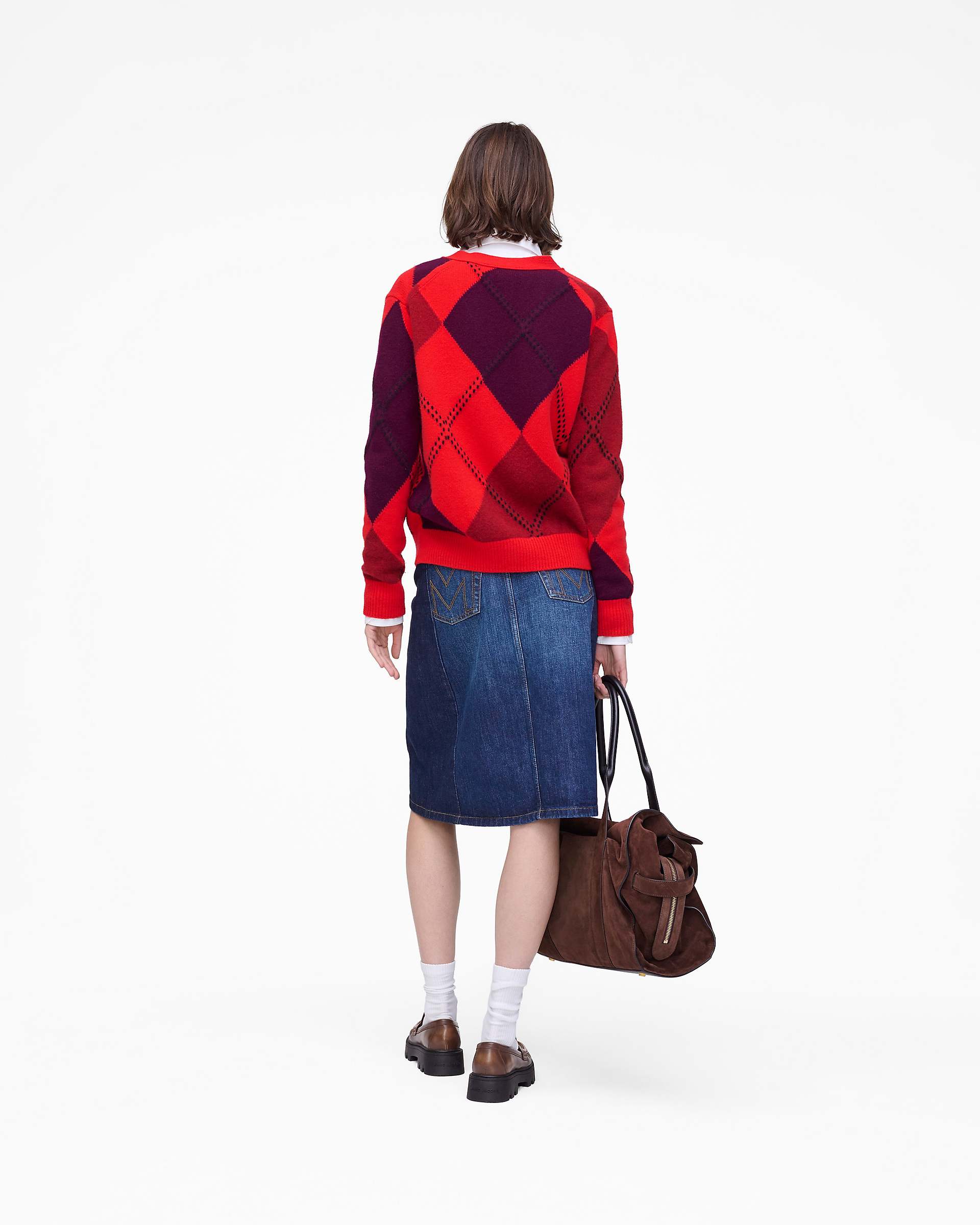 Preppy Daisy Argyle Cardigan - Red Multi