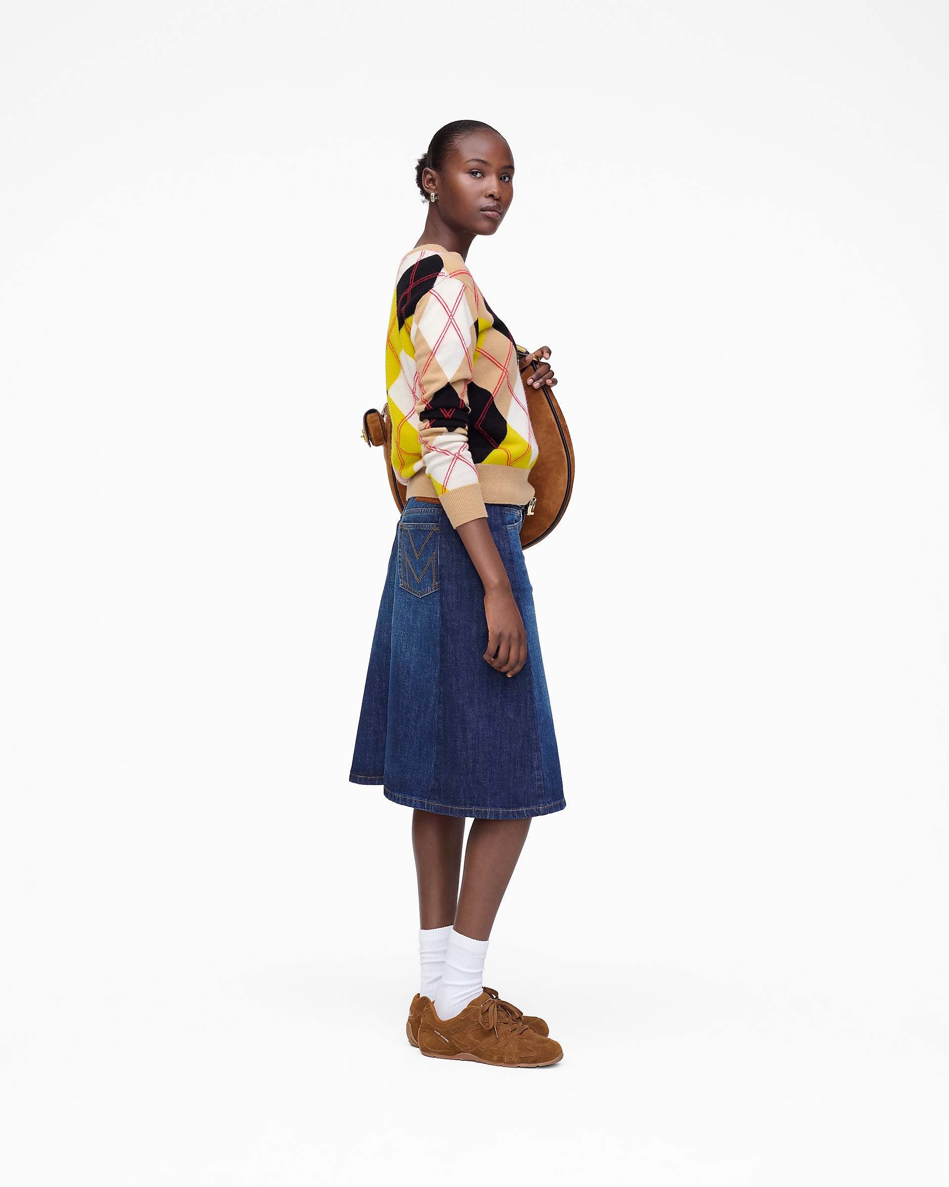 Two Tone Shadow Denim Skirt - Dark Slub Indigo