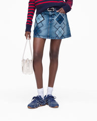 Argyle Patchwork Mini Skirt - Bright Indigo