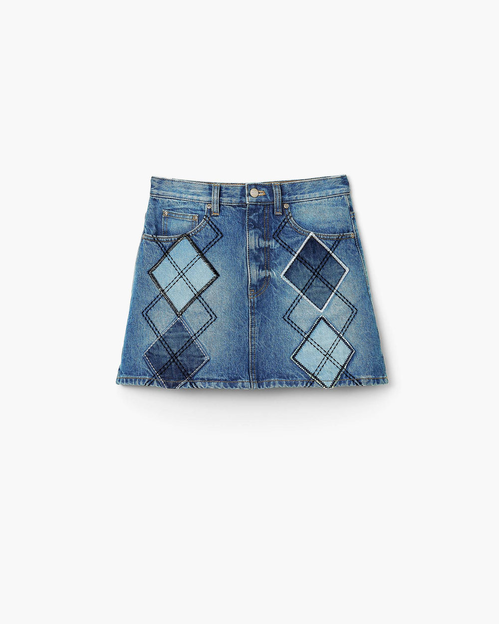 Argyle Patchwork Mini Skirt - Bright Indigo