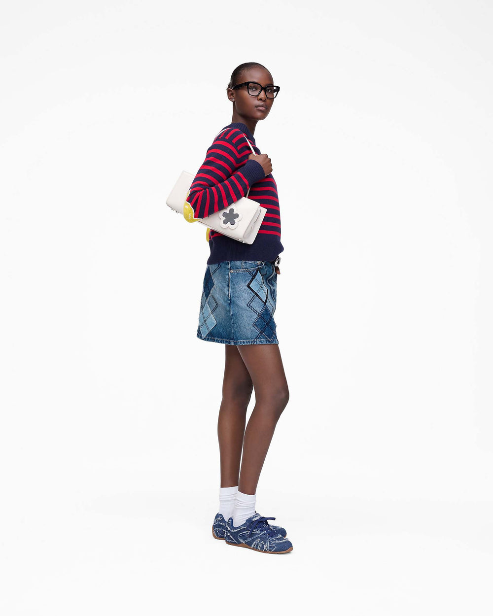 Argyle Patchwork Mini Skirt - Bright Indigo