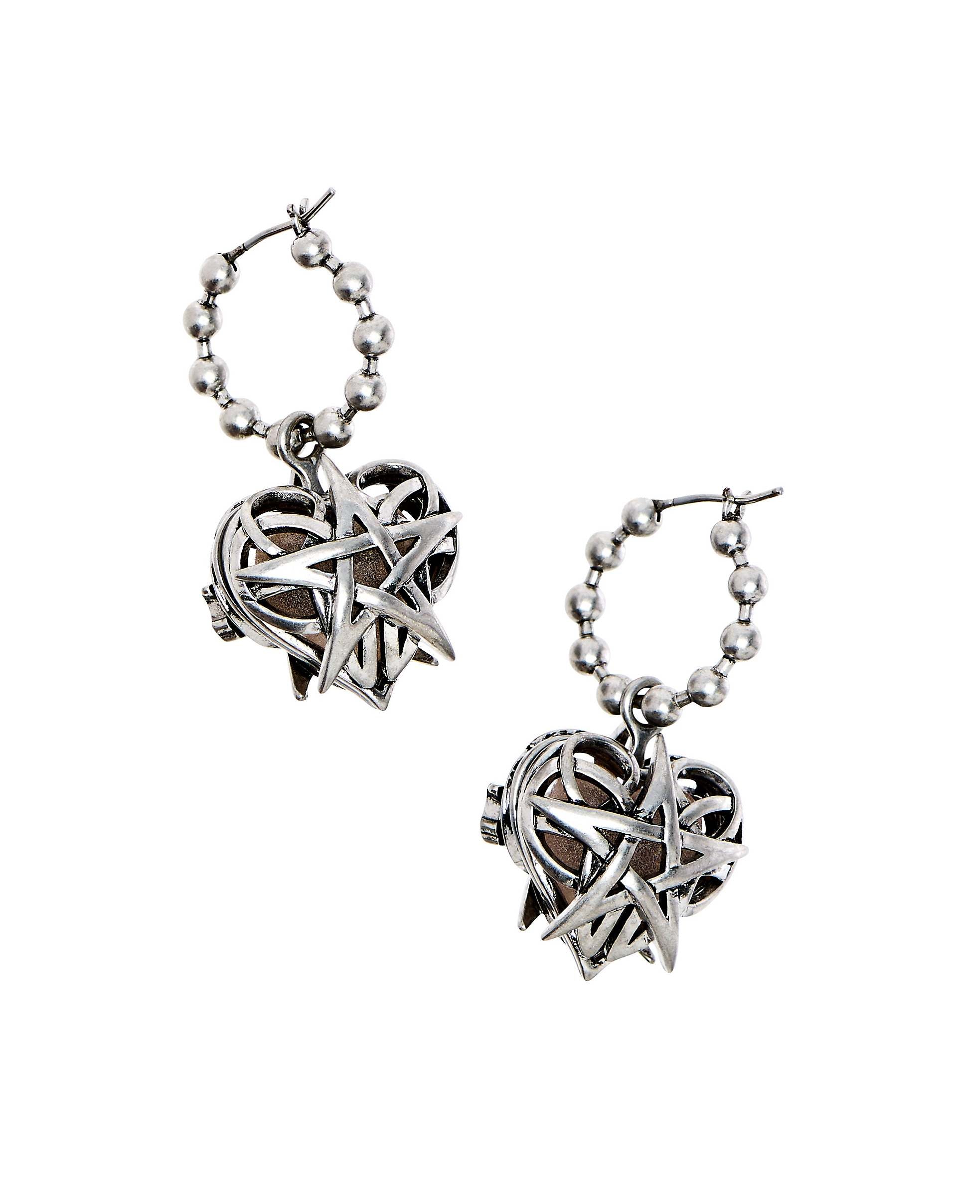 HEAVEN PENTAGRAM HOOPS - Aged Silver
