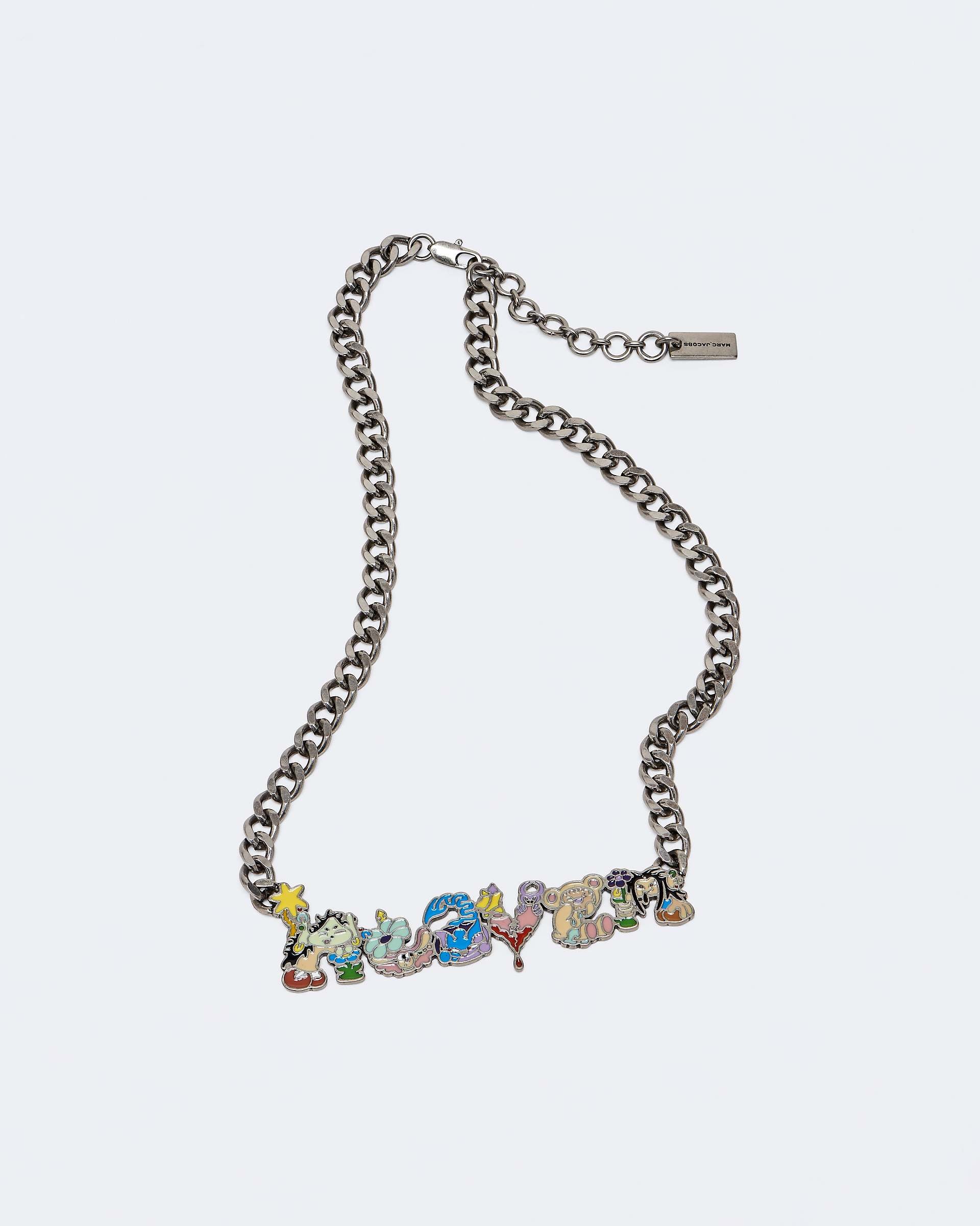 Characters Nameplate Necklace - Aged Silver Multi