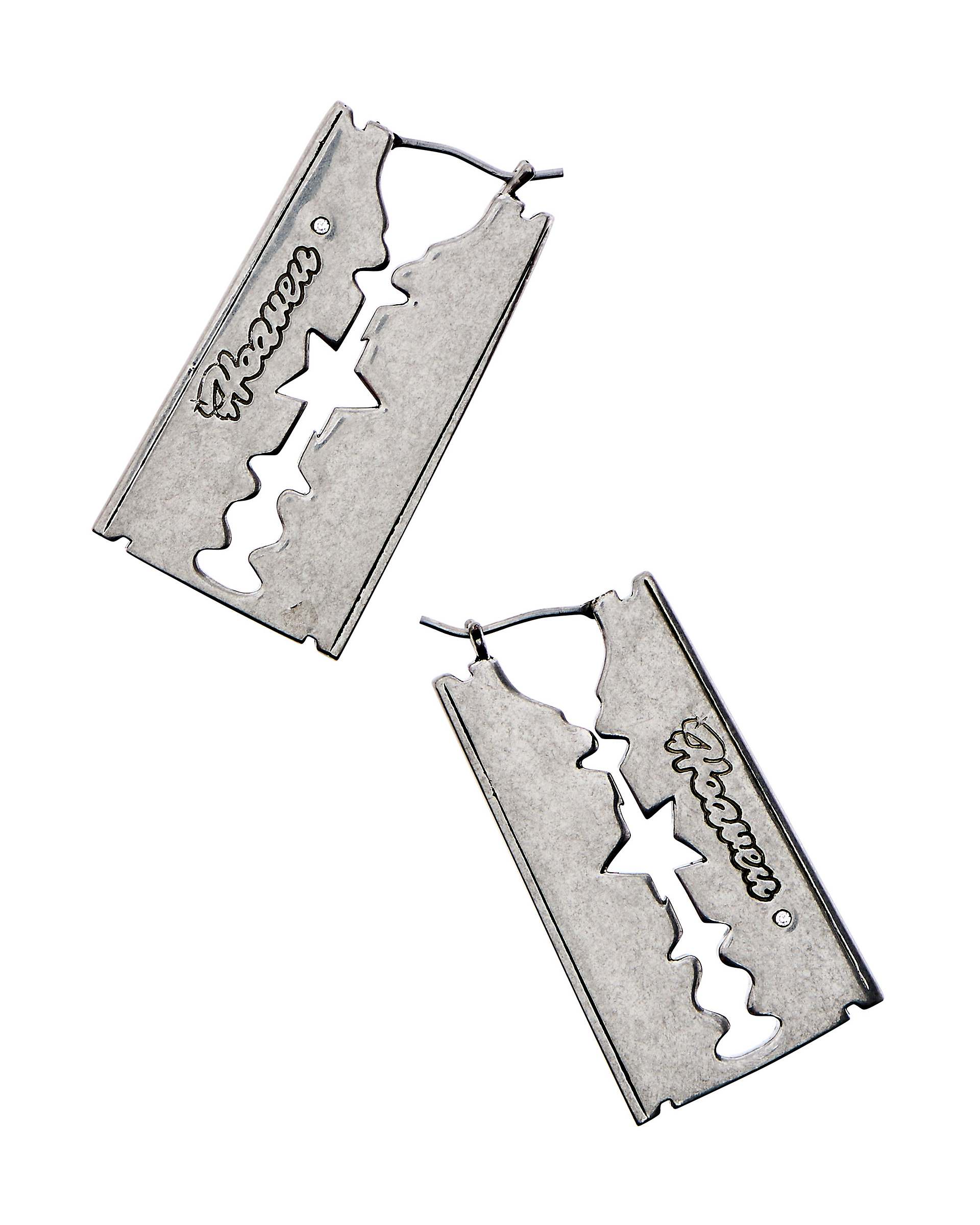 RAZOR BLADE EARRINGS - Aged Silver