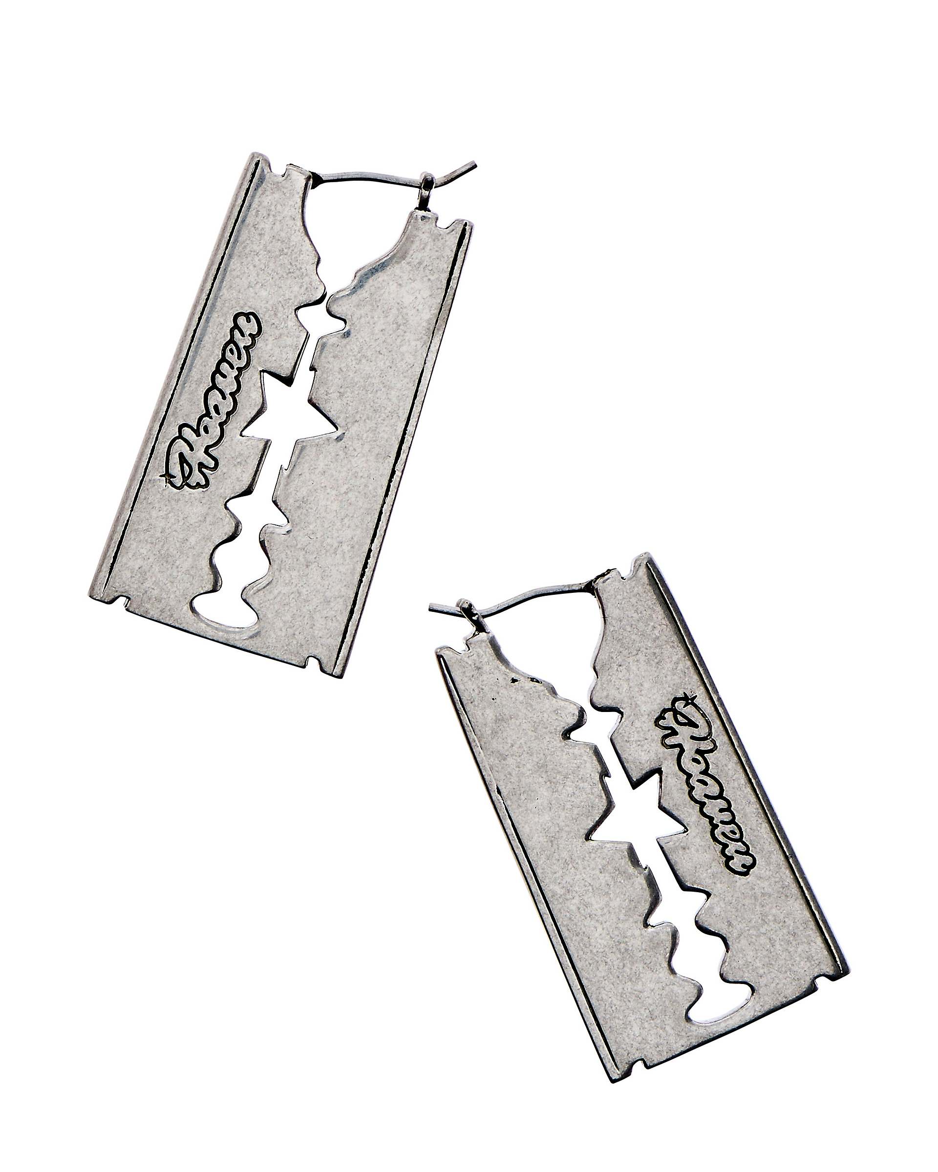 RAZOR BLADE EARRINGS - Aged Silver