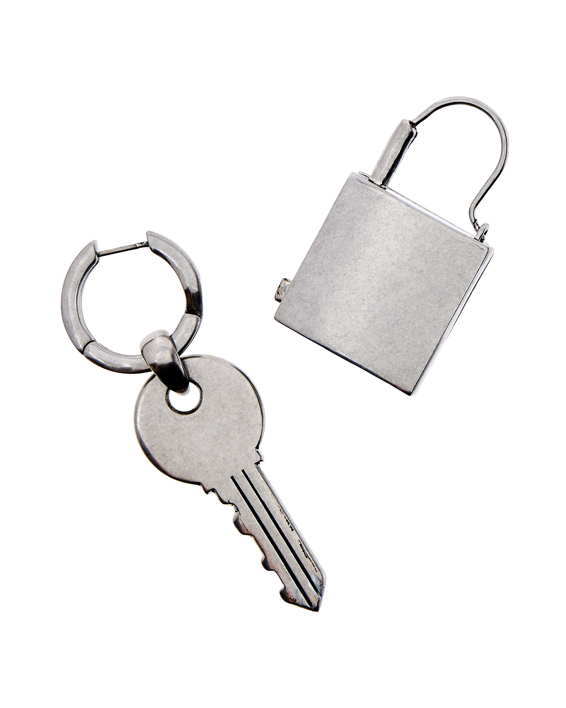LOCK AND KEY EARRINGS - Aged Silver
