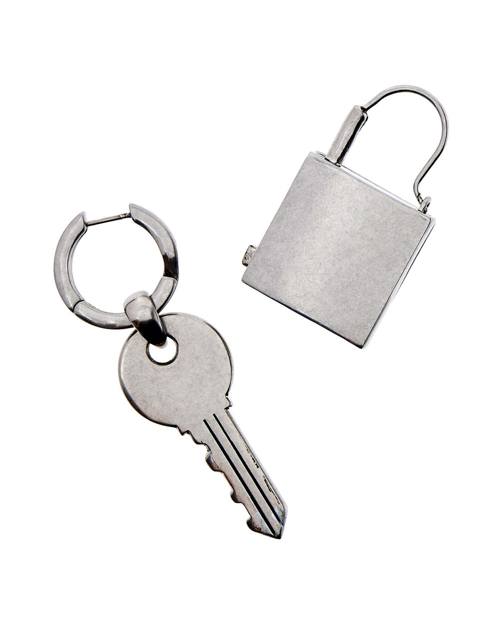 LOCK AND KEY EARRINGS - Aged Silver