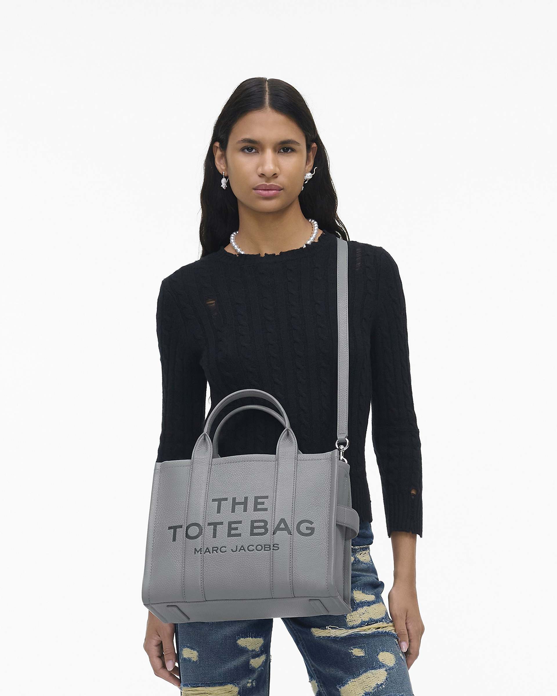 The Leather Medium Tote Bag - Wolf Grey