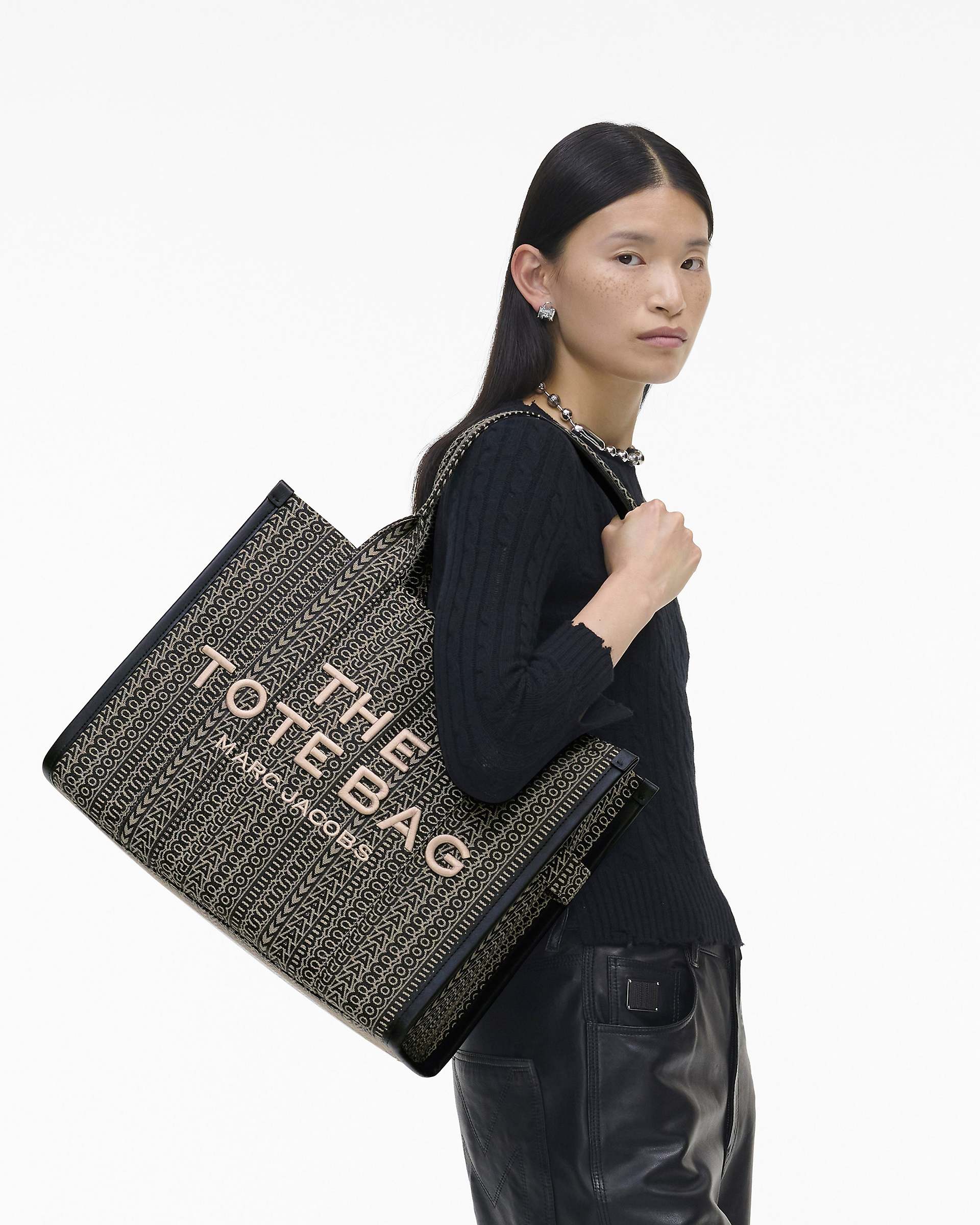 The Monogram Jacquard Large Tote Bag - Beige Multi