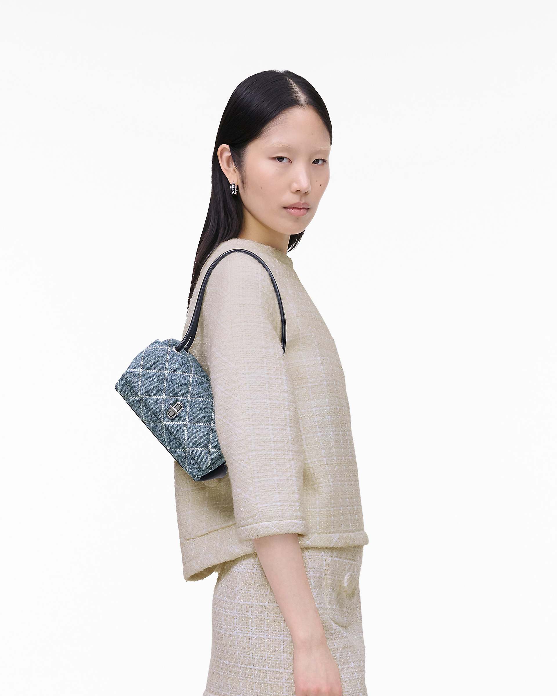 The Quilted Denim Mini Dual Shoulder Bag - Light Wash Indigo